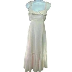 Ruffle Trim Maxi Dress Sleeveless Cream Summer Sun Dress‎